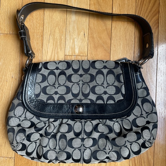 Coach Black Soho Pleated Signature Flap Hobo Bag - Picture 1 of 5